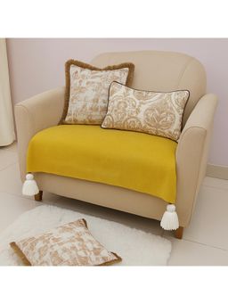 THROW PILLOW - Mustard with White Corner Tassels Sofa Cover