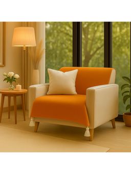 THROW PILLOW - Orange with White Corner Tassels Sofa Cover