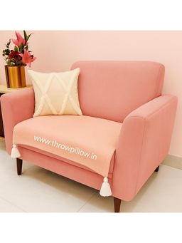 THROW PILLOW - Peach with White Corner Tassels Sofa Cover
