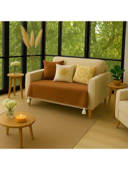 THROW PILLOW - Almond Brown with White Corner Tassels Sofa Cover