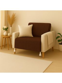 THROW PILLOW - Brown with White Corner Tassels Sofa Cover