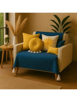 THROW PILLOW - Navy Blue with White Corner Tassels Sofa Cover