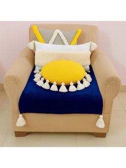 THROW PILLOW - Navy Blue with White Corner Tassels Sofa Cover