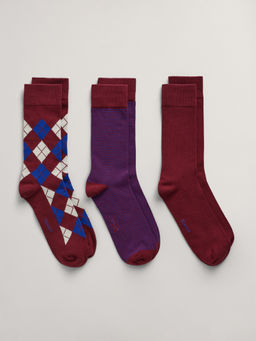 GANT - Men Red Ankle Length Argyle Socks (Pack of 3)
