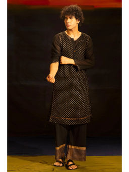 Banana Labs - Women Black Polka Dots Kota Kurta with Palazzo