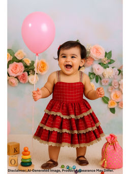 MASTARANG - Girls Embellished Red Ethnic Dress