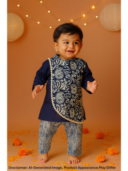 MASTARANG - Boys Navy Blue Printed Kurta & Pyjama