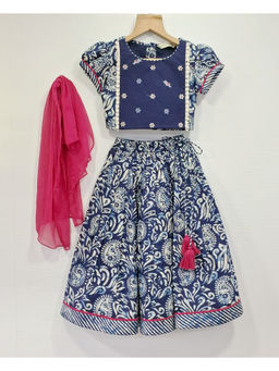 MASTARANG - Girls Navy Blue Printed Lehenga & Choli with Dupatta