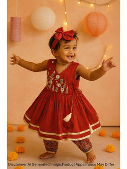 MASTARANG - Girls Maroon Embroidered Kurta & Salwar