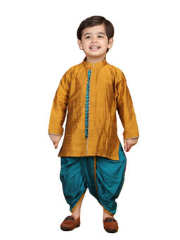 Polka Tots - Mustard Cotton Solid Kurta & Dhoti