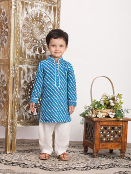 Titrit - Blue Printed Cotton Kurta & Pyjama