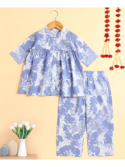 The Magic Wand - Blue Cotton Floral Printed Top and Palazzo