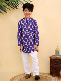 Titrit - Blue Printed Cotton Kurta and Pyjama