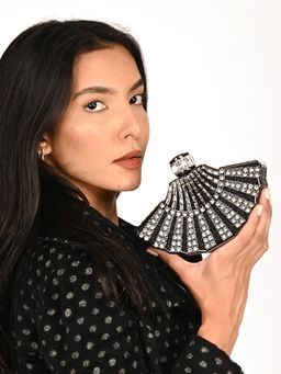 Odette - Metallic Grey Metal Clutch for Women