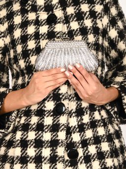 Odette - Silver Metal Clutch for Women
