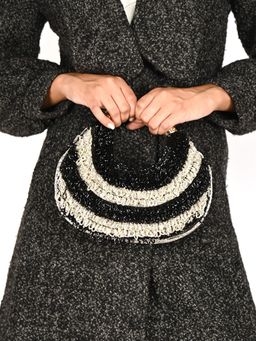 Odette - Black & Silver Tasselled Moon Clutch for Women