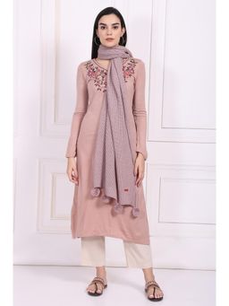 W - For Women Pink Solid Pom Poms Acrylic Shawl