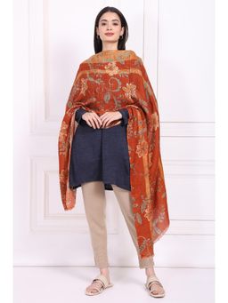 W - For Women Rust Floral Wool Shawl