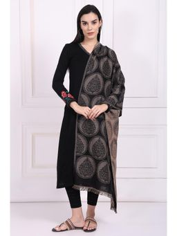 W - For Women Black Ethnic Motifs Cotton Shawl