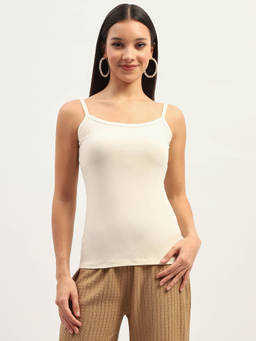 Madame - Womens Cotton Blend Solid White Camisole