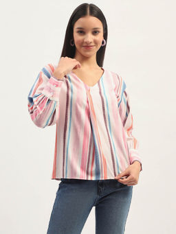 Madame - Womens Multicolour Striped V Neck Top