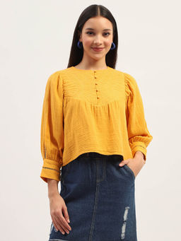 Madame - Womens Bishop Sleeve Mustard Top