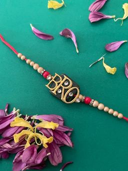 Digital Dress Room - Fancy Green Marble Stone Bro Rakhi Beads Red Thread Rakhi