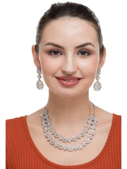 Auraa Trends - Rhodium Plated American Diamond White Necklace Set for Women