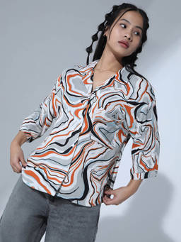 Hubberholme - Spread Collar Abstract Printed Classic Opaque Oversized Party Shirt
