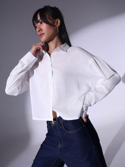 Hubberholme - Relaxed Spread Collar Oversized Crop Casual Shirt
