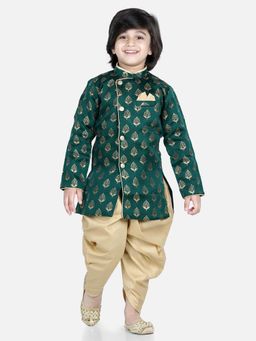 BownBee - Full Sleeve Jacquard Sherwani for Boys - Green (Set of 2)