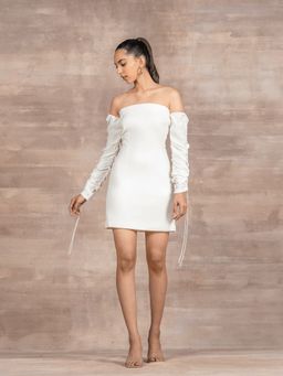 ETE - Julia-white Off Shoulder Dress With Gathered Sleeves
