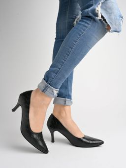 Shoetopia - Quilted Design Black Pumps For Women & Girls