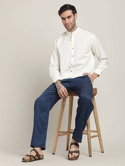 Saltpetre - Off White Regular Fit Mandarin Collar Shirt Statement Loop Buttons Pant