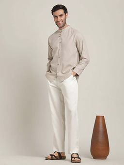 Saltpetre - Beige Regular Fit Mandarin Collar Shirt Statement Loop Buttons Pant