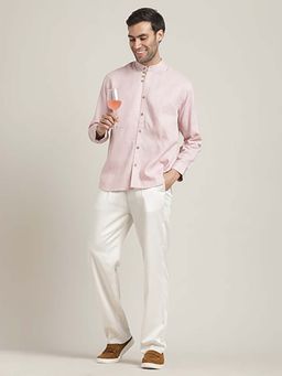 Saltpetre - Pink Regular Fit Mandarin Collar Shirt Statement Loop Buttons Pant