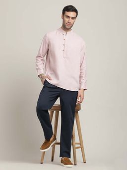Saltpetre - Pink Regular Fit Mandarin Collar Shirt With Popover Placket Pant