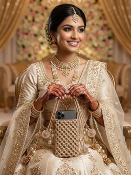 YELONA - Handmade Macrame Mobile Pouch Knit Nylon Bag With Charms - Copper