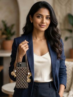 YELONA - Handmade Macrame Mobile Pouch Knit Nylon Bag With Charms - Multi-Color