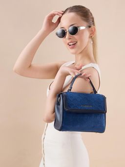 Caprese - Women Katherine Midnight Blue Monogram Velvet Sling Bag with Detachable Strap