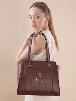 Caprese - Women Bambi Brown Snake Textured Satchel Bag With Detachable Strap