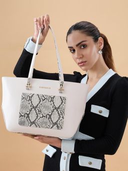 Caprese - Women Bambi Beige Snake Textured Print Tote Bag