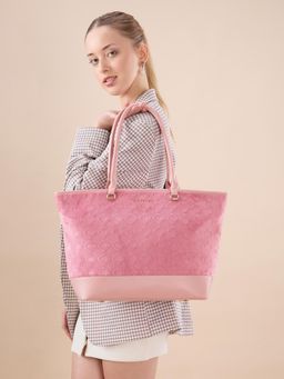 Caprese - Women Katherine Pink Sorbet Monogram Velvet Tote Bag