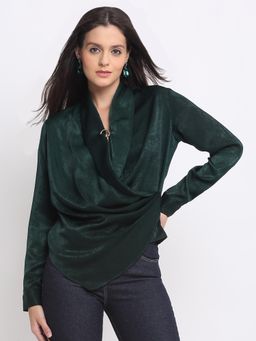 SHAYE - Green Satin Full Sleeves Top