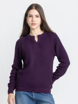 SHAYE - Purple Wool Full Sleeves Sweater