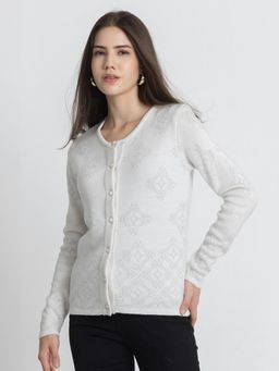 SHAYE - White Wool Full Sleeves Cardigan