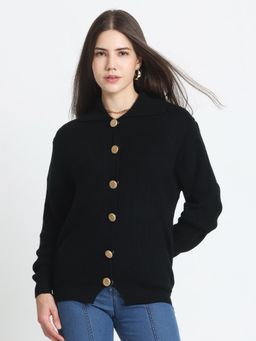 SHAYE - Black Wool Full Sleeves Cardigan