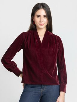 SHAYE - Maroon Polyester Full Sleeves Top