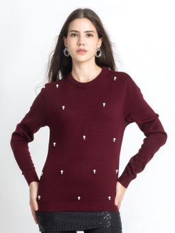 SHAYE - Maroon Wool Full Sleeves Sweater
