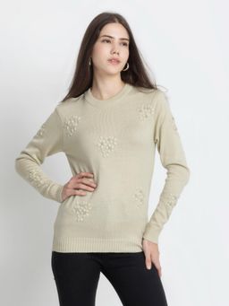 SHAYE - Beige Wool Full Sleeves Sweater
